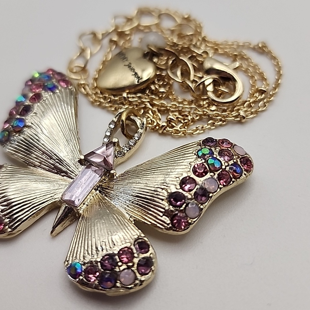 Gold Tone Butterfly Pendant Necklace with Multicolor Accents Betsey Johnson